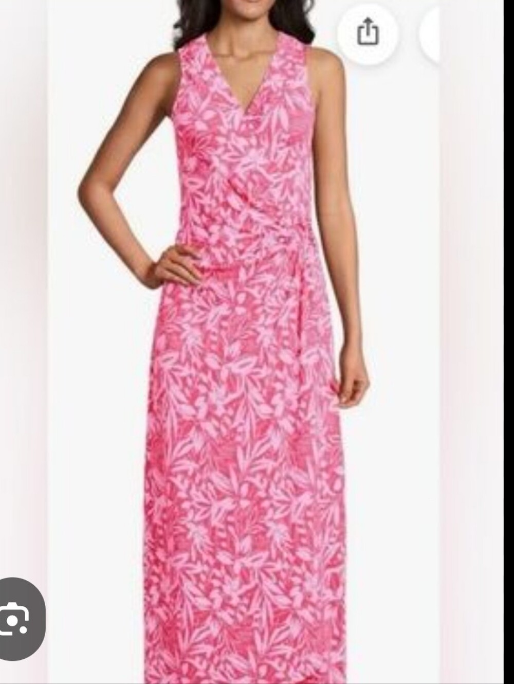 Lands' End Pink Leaf-Print Sleeveless Maxi Dress